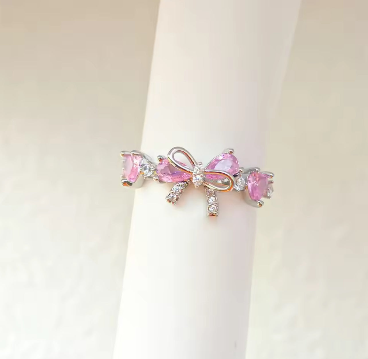 Pink Heart Bowknot Ring