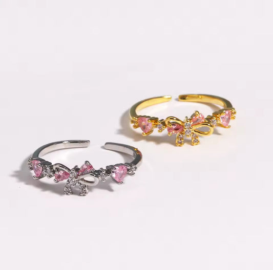 Pink Heart Bowknot Ring