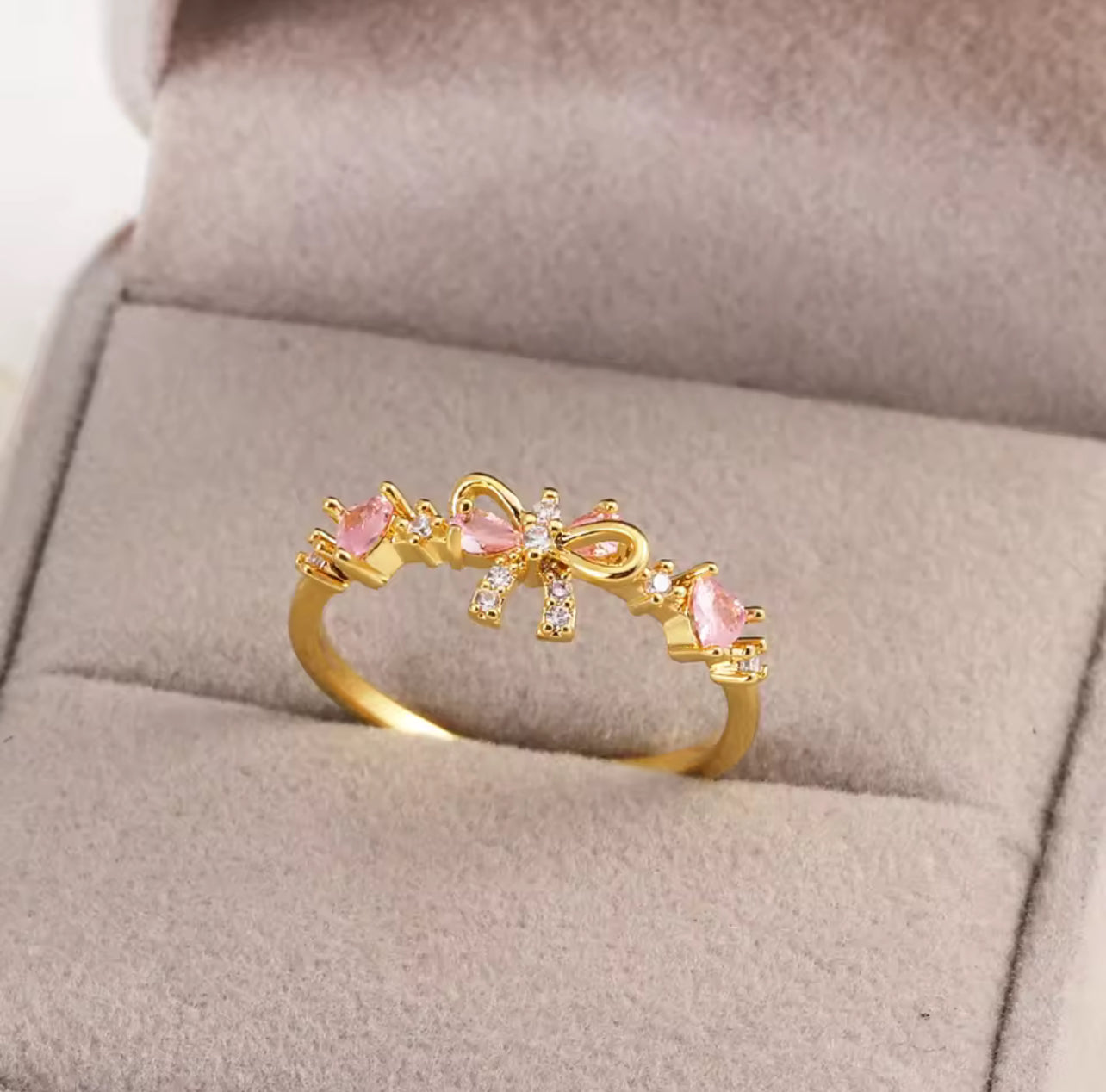 Pink Heart Bowknot Ring