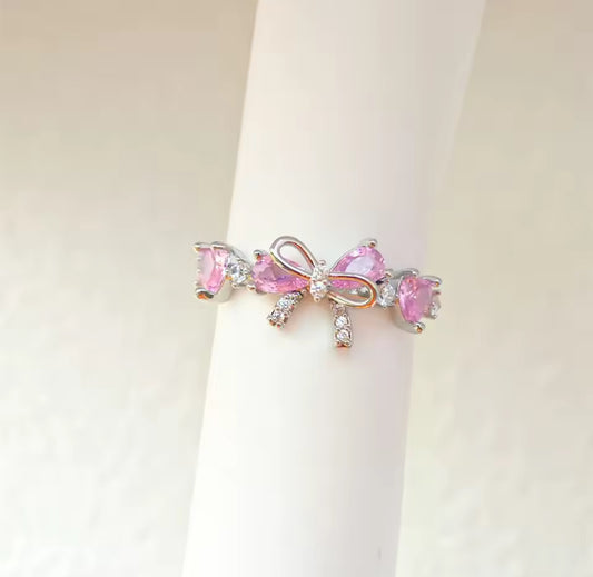 Pink Heart Bowknot Ring