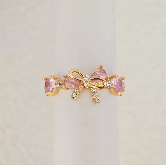 Pink Heart Bowknot Ring