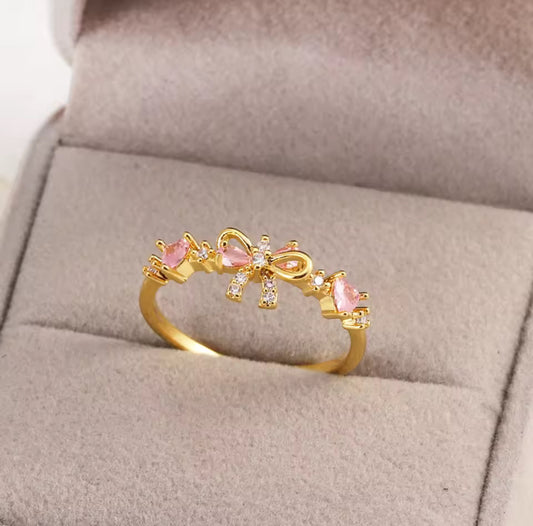 Pink Heart Bowknot Ring